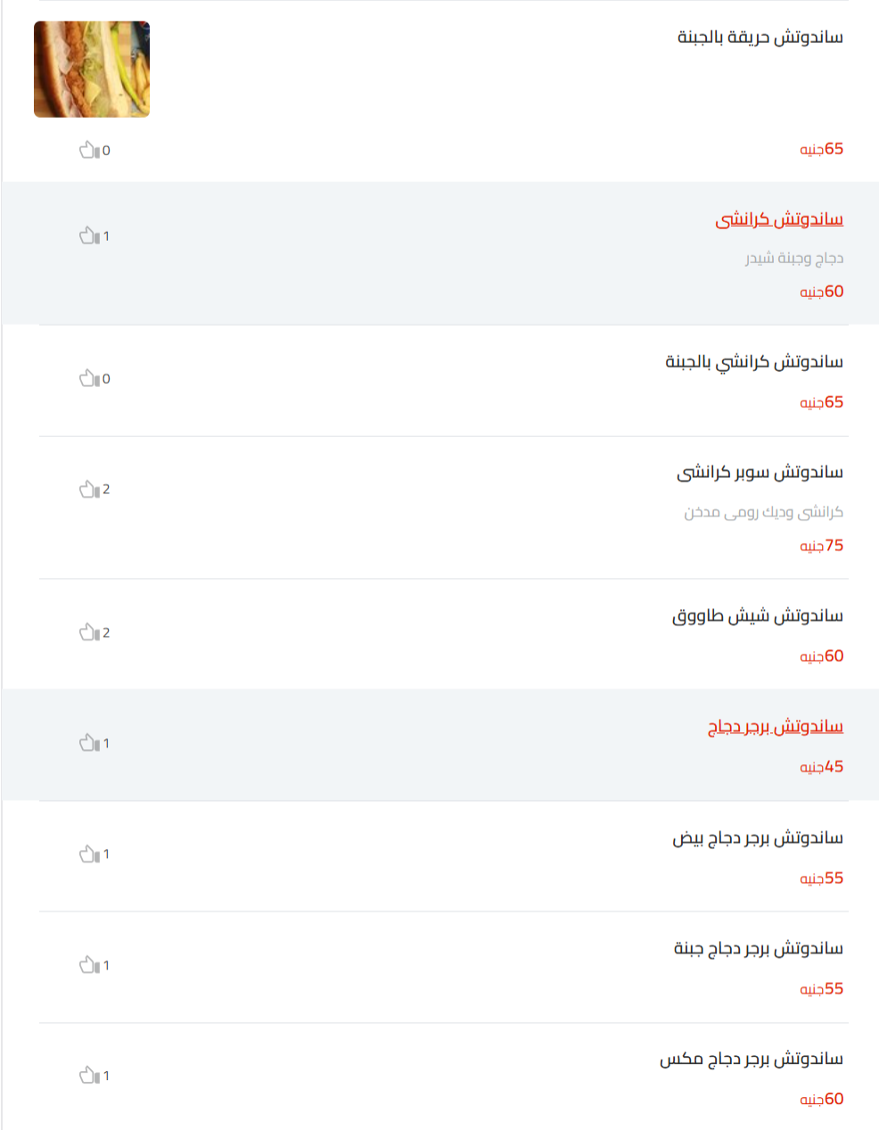 ساندوتشات الفراخ منيو الشيخ وائل 