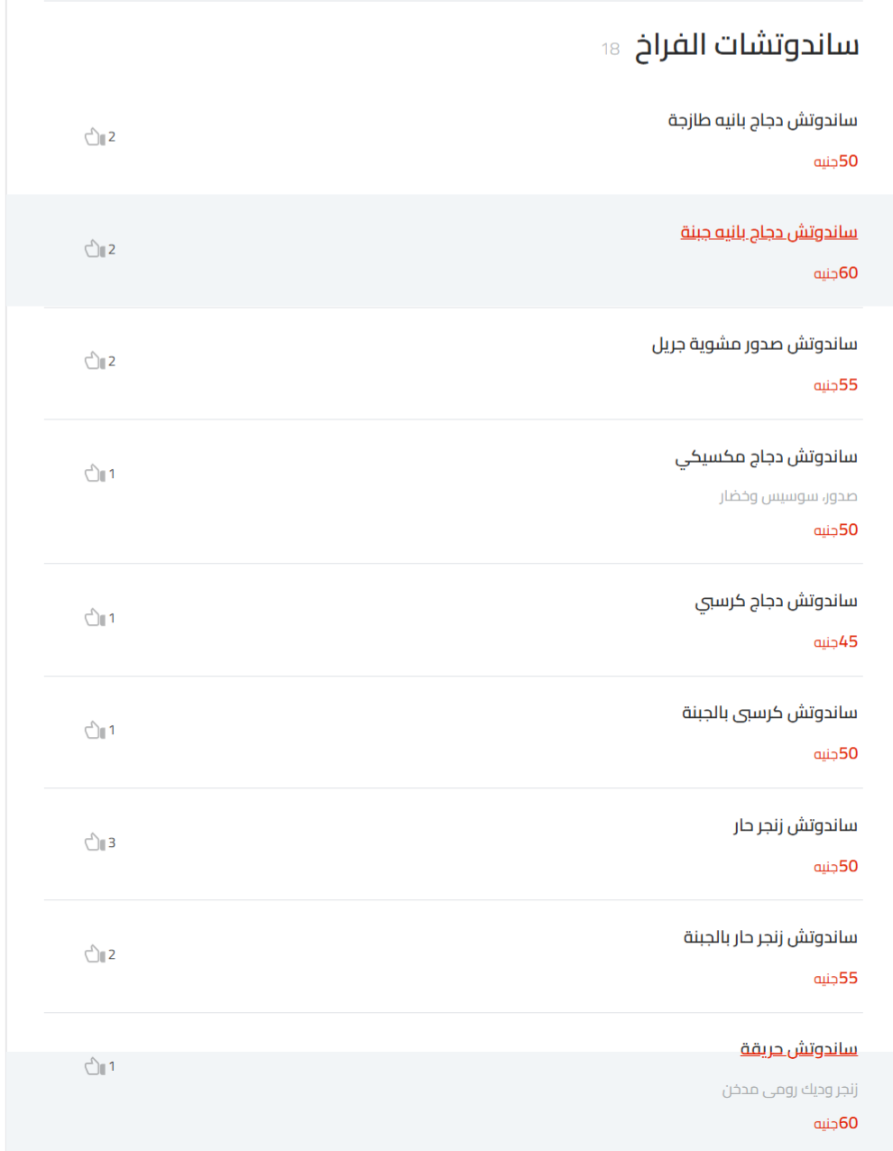 ساندوتشات الفراخ منيو الشيخ وائل 